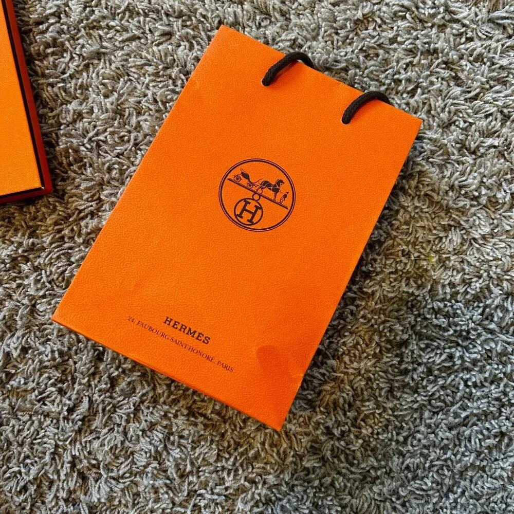 Authentic Hermes Orange Gift Box with Matching Shopping Bag Jewelry Box